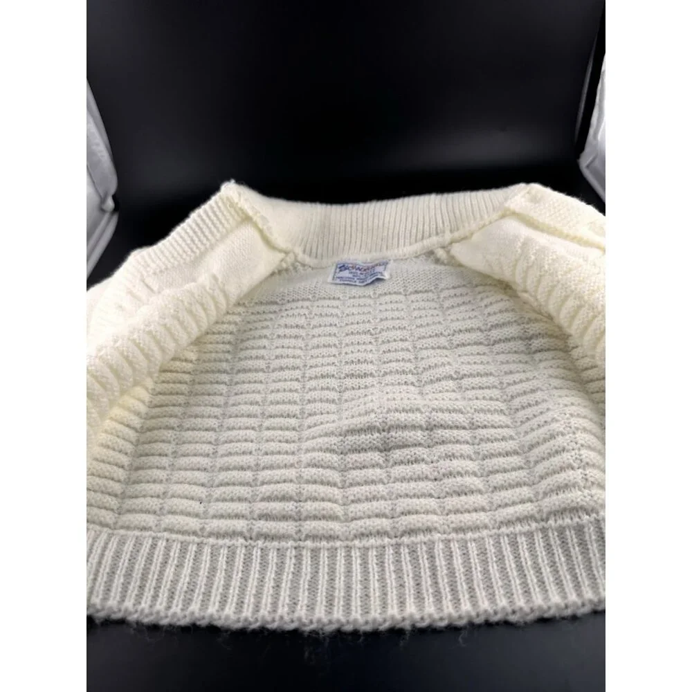 CradleKnit Sweater 6-12 months Unisex White Button‎ Down Acrylic Reborn Doll Vtg